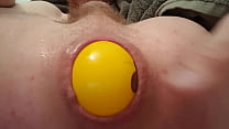 video i play with a 3 inch yellow ball in my ass sex