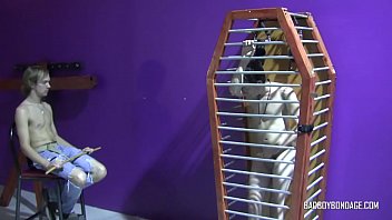 video infiel badboybondage young dom locks up skinny sub and him to jerk off sex