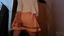 video bridesmaid crossdresser in cute pale dress and white blazer sex