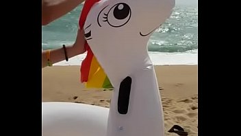 video unicorn is hard a and had an orgasm by his owner in the beach sex