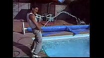 video playful stud brian strong likes to fool around with water hose during filling the pool before making a bald man sex