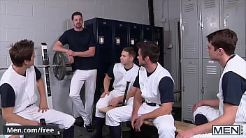 video johnny rapid shoots his load while getting double penetrated in an orgy with his coach andrew stark men sex