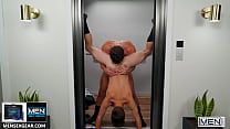 video christian stud jj knight eats out twinks joey mills tight small butt pounds him in an elevator men follow and sex