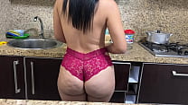video i found my stepmom cooking in a bikini with her huge ass and i stayed to help her my stepson got a boner when he sex