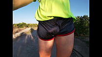 video tight shiny sport shorts bulging routine freeballing in a public place sex