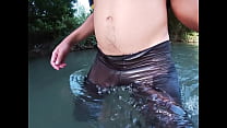 video jerking off in a public river untill i drop a massive cumshot in my see thru leggings sex