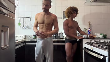video fucking with a huge friend in the boarding house kitchen sex