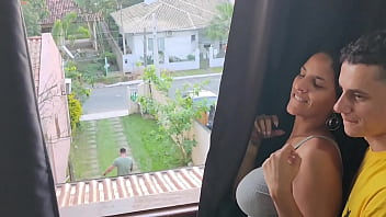 video i gave it to my husbands friend while he was in the yard mowing the lawn and talking to me sex